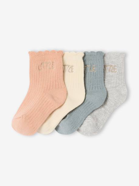 Pack of 4 Pairs of 'Little' Socks for Babies coral+navy blue+pale blue+pale pink - vertbaudet enfant 