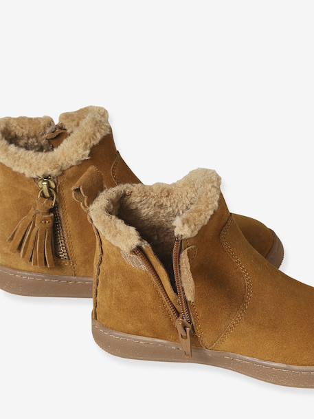 Girls' lined leather boots camel - vertbaudet enfant 
