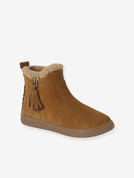 Girls' lined leather boots camel - vertbaudet enfant 