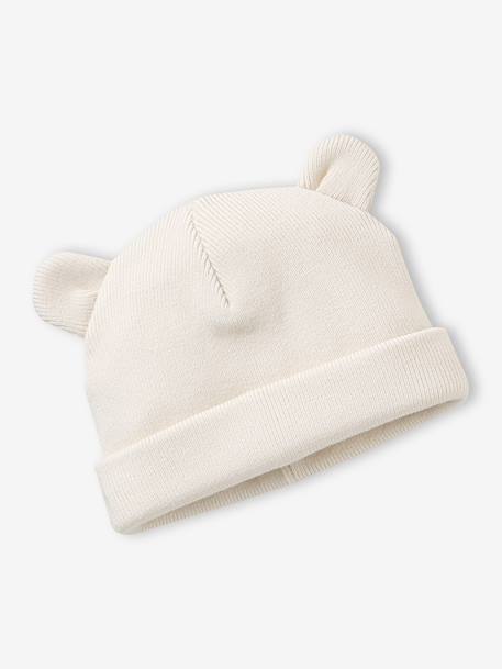 Bear Beanie with 3D Ears for Babies ecru - vertbaudet enfant 