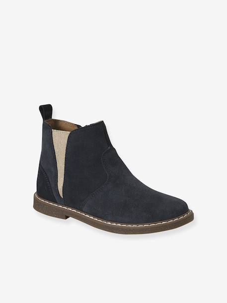 Elasticated Leather Boots for Children, Designed for Autonomy navy blue - vertbaudet enfant 