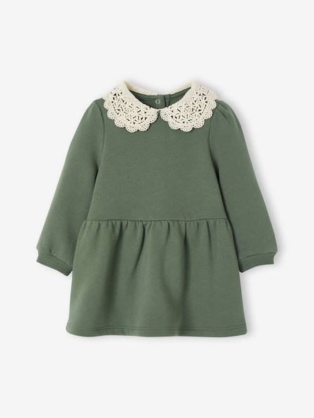 Baby dress in fleece with crochet collar green - vertbaudet enfant 