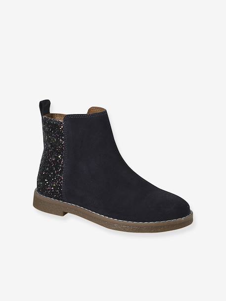 Girls' leather and glitter boots, nursery collection navy blue - vertbaudet enfant 