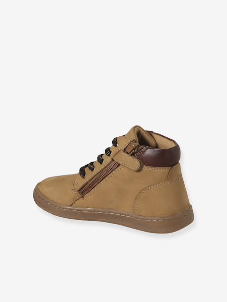 Leather Zip-Up Boots with Elasticated Laces for Boys beige - vertbaudet enfant 