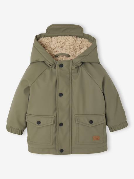 Ciré bébé à capuche doublé en sherpa bleu grisé+olive - vertbaudet enfant 