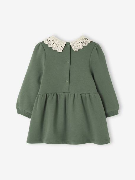 Robe bébé en molleton avec col en crochet vert - vertbaudet enfant 