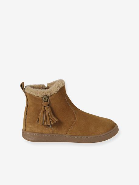 Girls' lined leather boots camel - vertbaudet enfant 