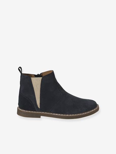 Elasticated Leather Boots for Children, Designed for Autonomy navy blue - vertbaudet enfant 