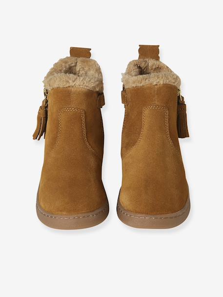 Girls' lined leather boots camel - vertbaudet enfant 