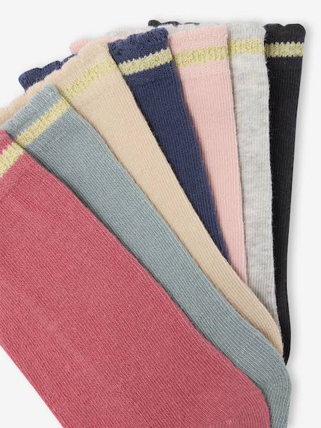 Lot de 7 paires de mi-chaussettes fille lurex bleu+framboise+rose poudré - vertbaudet enfant 