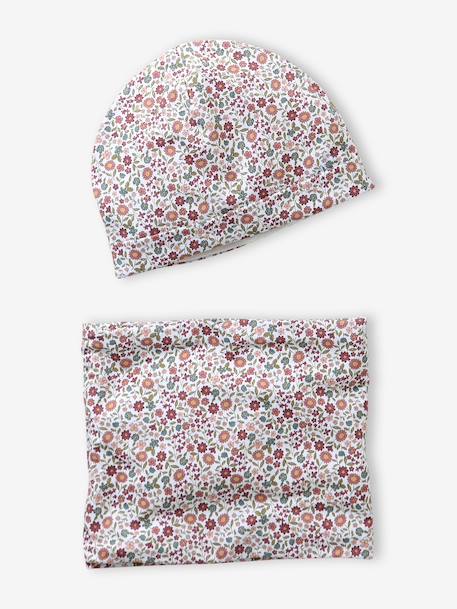 Floral Beanie + Snood Set dusky pink - vertbaudet enfant 