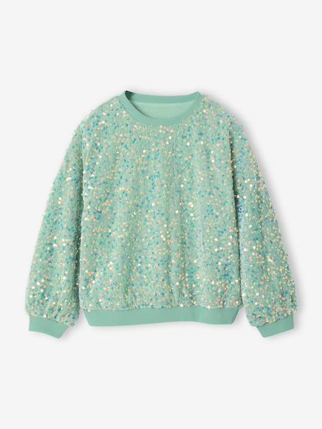 Sequinned Sweatshirt for Girls turquoise - vertbaudet enfant 