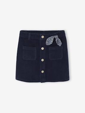 -Jupe boutonnée en velours fille avec nouette fantaisie