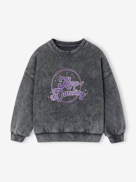 Sportswear Sweatshirt with Glittery Detail, for Girls anthracite - vertbaudet enfant 