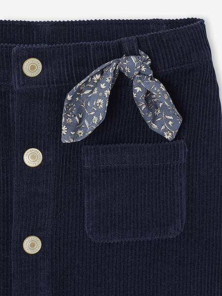 Buttoned Corduroy Skirt with Fancy Bow navy blue+old rose - vertbaudet enfant 