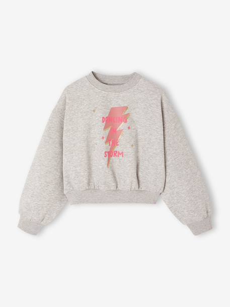 Cropped Sweatshirt with Glittery Detail for Girls marl grey - vertbaudet enfant 