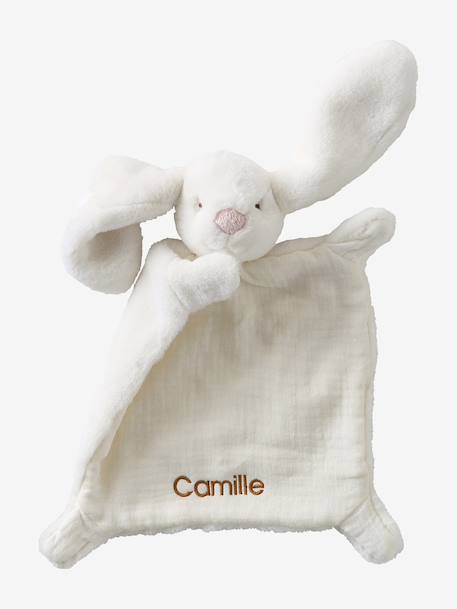Doudou lapin bi-matière personnalisable blanc+rose - vertbaudet enfant 