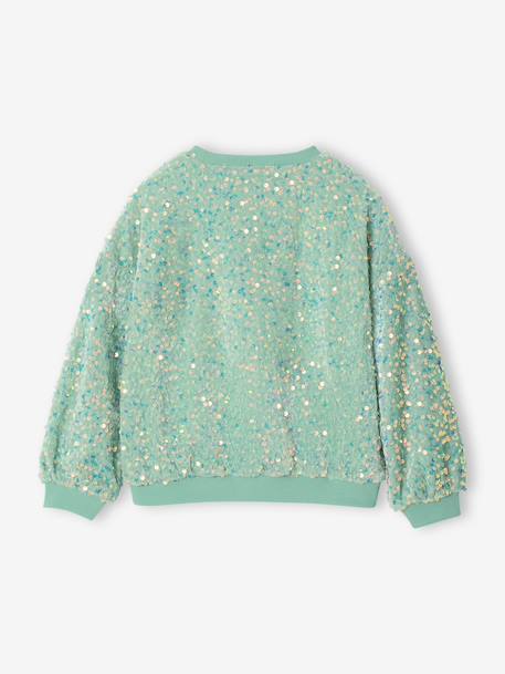 Sequinned Sweatshirt for Girls turquoise - vertbaudet enfant 