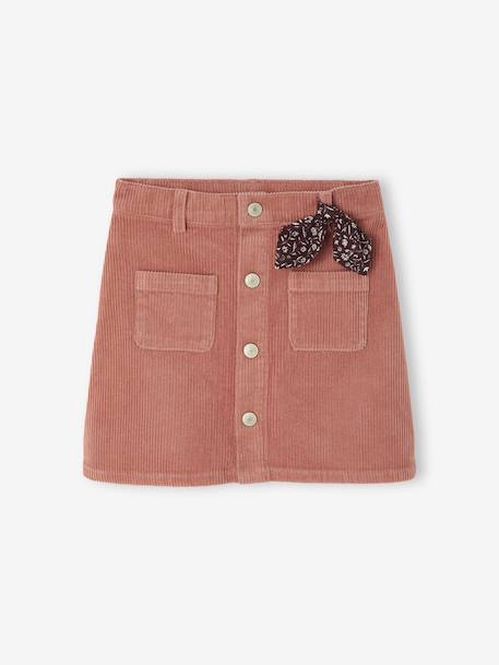 Jupe boutonnée en velours fille avec nouette fantaisie marine+vieux rose - vertbaudet enfant 