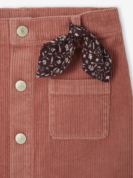 Buttoned Corduroy Skirt with Fancy Bow navy blue+old rose - vertbaudet enfant 