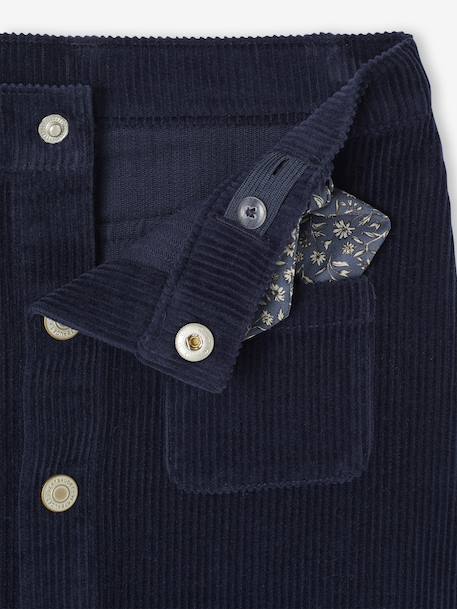 Buttoned Corduroy Skirt with Fancy Bow navy blue+old rose - vertbaudet enfant 