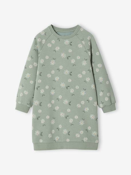 Robe en molleton fleurs pop fille vert sauge - vertbaudet enfant 