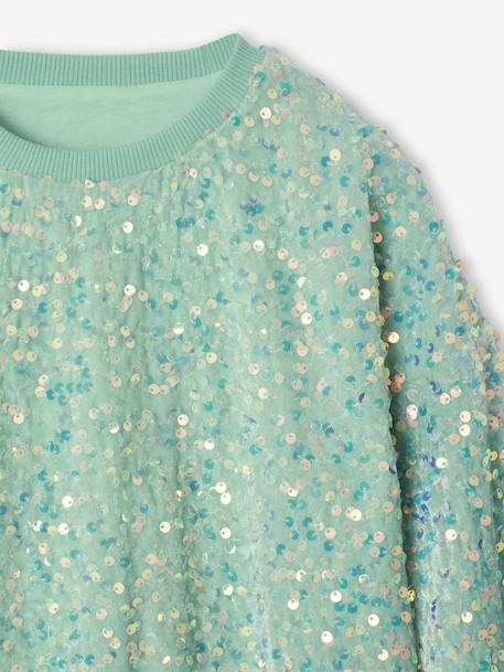 Sequinned Sweatshirt for Girls turquoise - vertbaudet enfant 