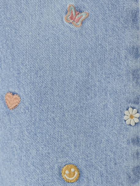 Embroidered Wide Leg Jeans with Fancy Motifs for Girls light blue - vertbaudet enfant 