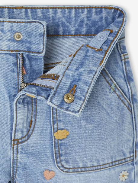 Embroidered Wide Leg Jeans with Fancy Motifs for Girls light blue - vertbaudet enfant 