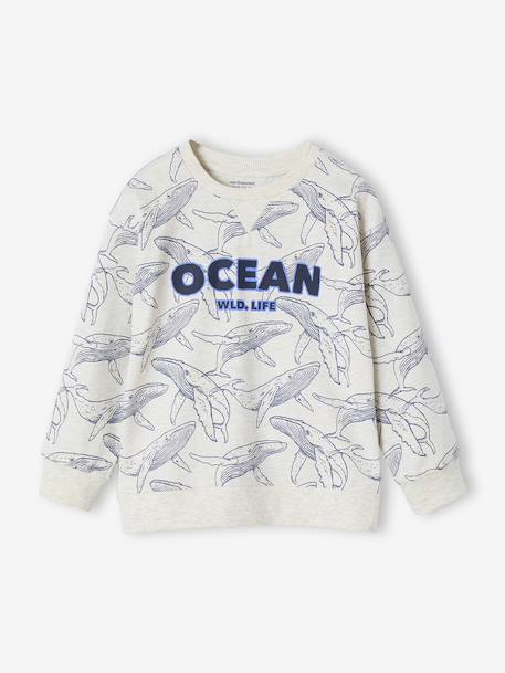 Tee-shirt garçon effet sweat imprimé blanc chiné+écru+lichen+noix de pécan - vertbaudet enfant 
