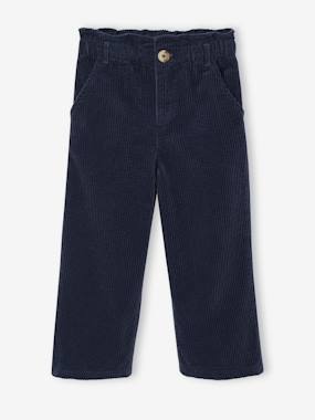 -Pantalon fille large velours côtelé style paperbag 