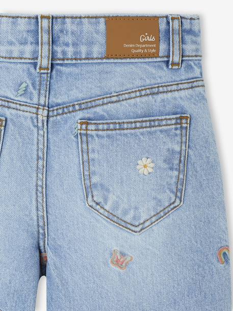 Embroidered Wide Leg Jeans with Fancy Motifs for Girls light blue - vertbaudet enfant 