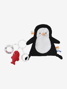 Jouet-Doudou plat pingouin personnalisable et hochet BANQUISE