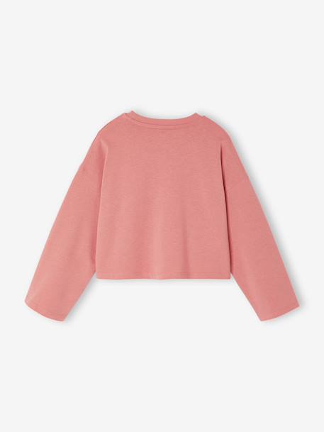 Tee-shirt fille cropped message sequins manches longues rose - vertbaudet enfant 