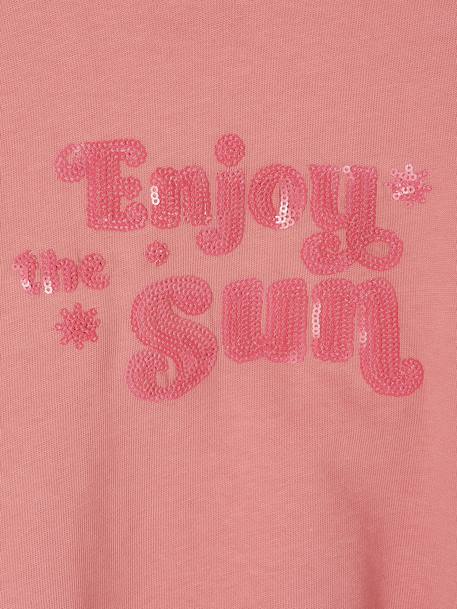 Tee-shirt fille cropped message sequins manches longues rose - vertbaudet enfant 