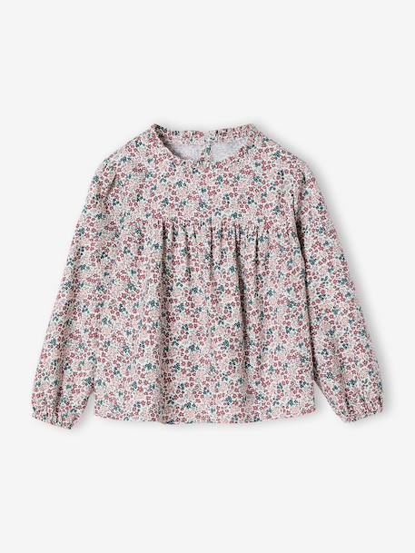Floral Blouse for Girls ecru+grey blue - vertbaudet enfant 