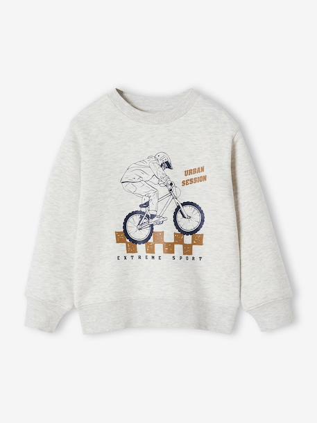 Sweat garçon col rond motif placé blanc chiné+bleu nuit+kaki - vertbaudet enfant 