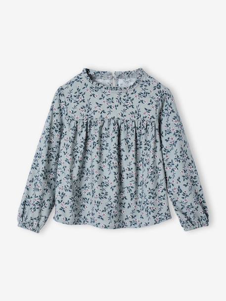 Floral Blouse for Girls ecru+grey blue - vertbaudet enfant 