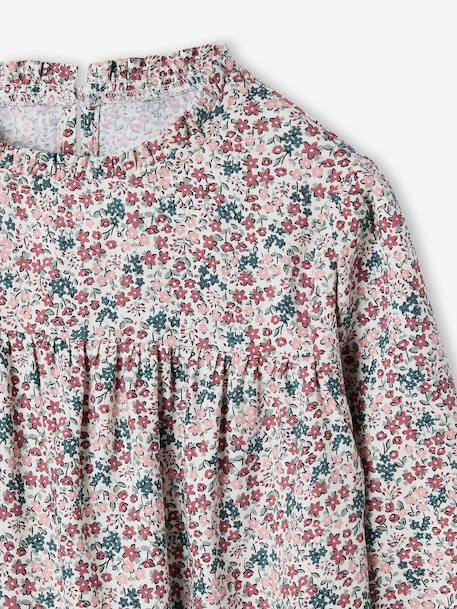 Floral Blouse for Girls ecru+grey blue - vertbaudet enfant 