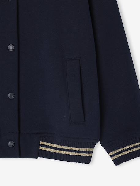 Varsity-Style Fleece Jacket for Girls marl grey+navy blue - vertbaudet enfant 