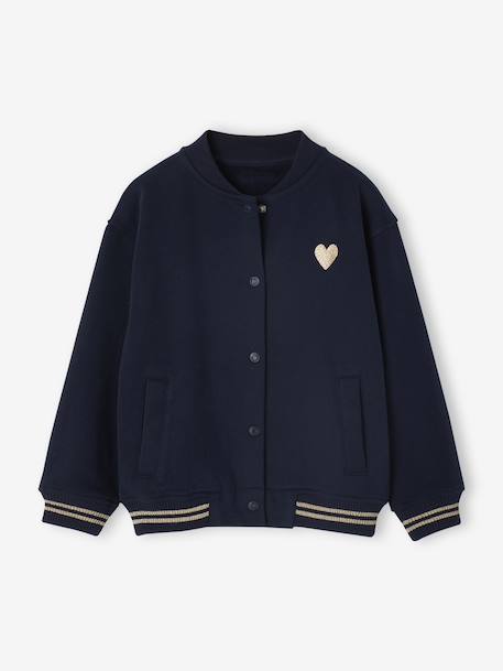 Varsity-Style Fleece Jacket for Girls marl grey+navy blue - vertbaudet enfant 