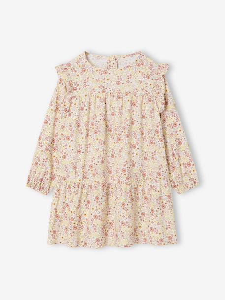 Printed Frilly Dress for Girls ecru+navy blue+sage green+vanilla - vertbaudet enfant 