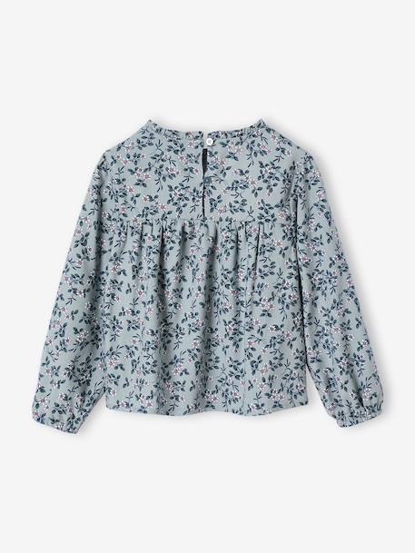 Floral Blouse for Girls ecru+grey blue - vertbaudet enfant 