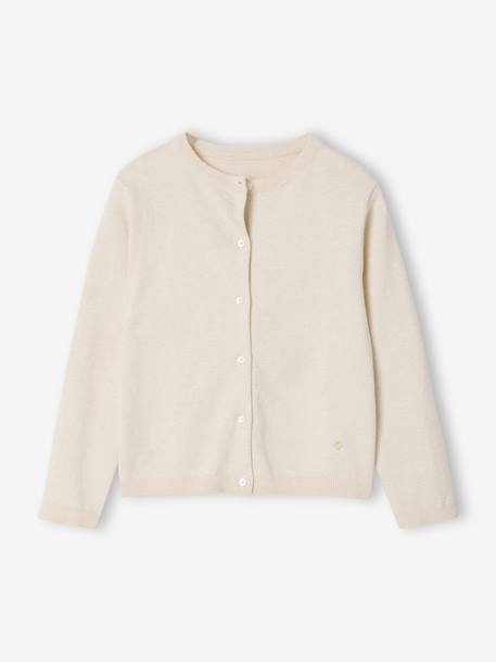 Gilet fille maille fine BASICS anthracite+beige chiné+bleu grisé+bois de rose+jaune+marine+vanille+vert émeraude - vertbaudet enfant 
