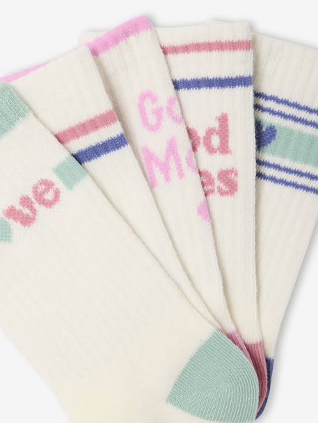 Pack of 5 Pairs of Sports Socks for Girls ecru - vertbaudet enfant 