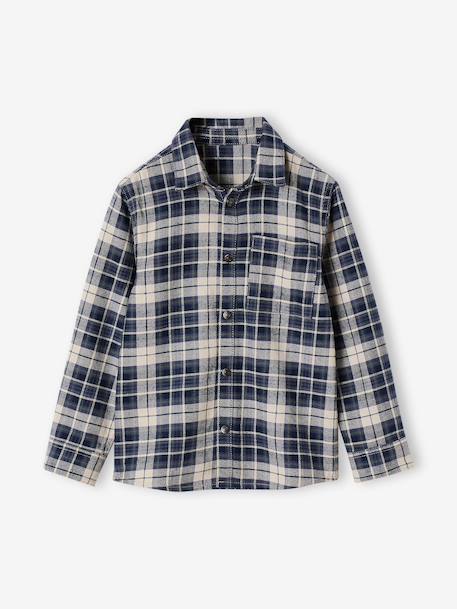 Chemise à carreaux en flanelle garçon bleu ardoise+bleu nuit+carreaux marine+carreaux vert - vertbaudet enfant 