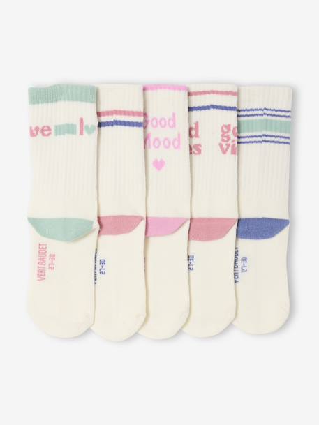 Pack of 5 Pairs of Sports Socks for Girls ecru - vertbaudet enfant 