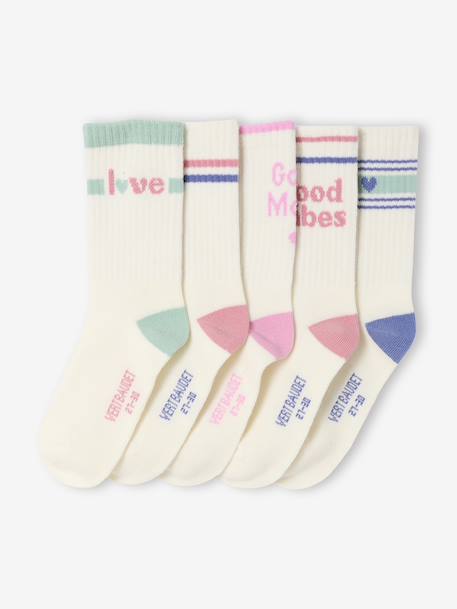 Pack of 5 Pairs of Sports Socks for Girls ecru - vertbaudet enfant 