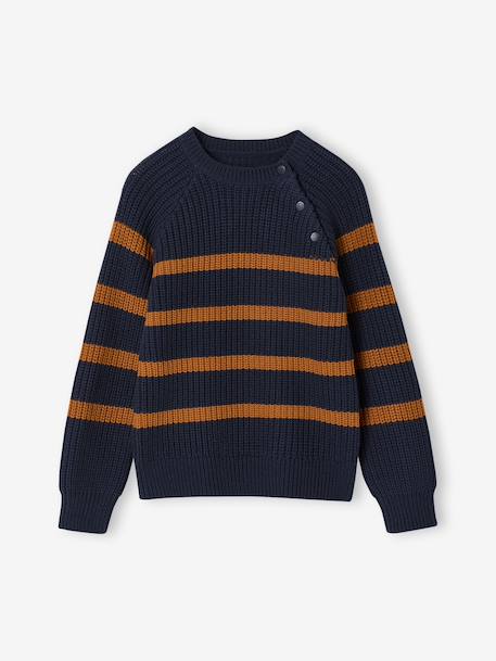 Pull garçon rayé bleu moyen+caramel+écru+encre+vert sauge - vertbaudet enfant 