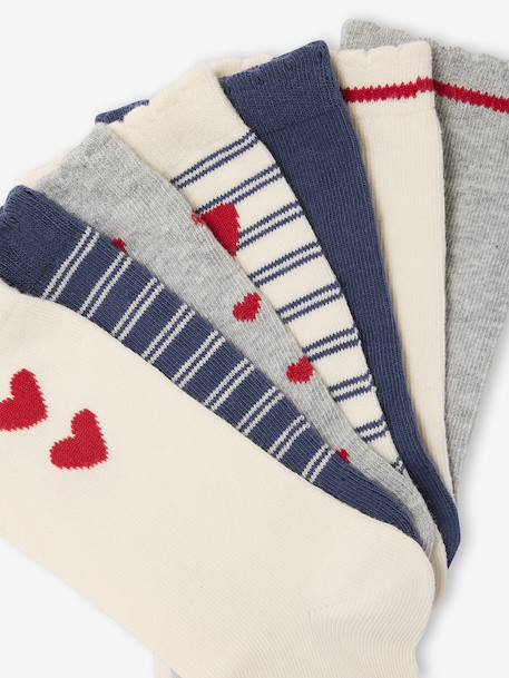 Pack of 7 pairs of girl's 'hearts' socks ecru - vertbaudet enfant 